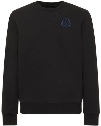 Moncler Sweatshirt Aus Baumwolle Mit Logopatches - Schwarz