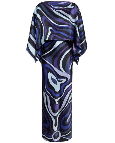 Emilio Pucci Boatneck Silk Maxi Dress - Blue