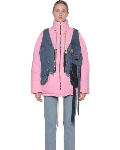 Natasha Zinko Nylon Puffer Coat W/denim Vest - Pink