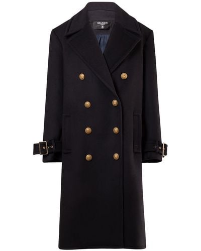 Balmain Manteau oversize en laine à double boutonnage - Noir