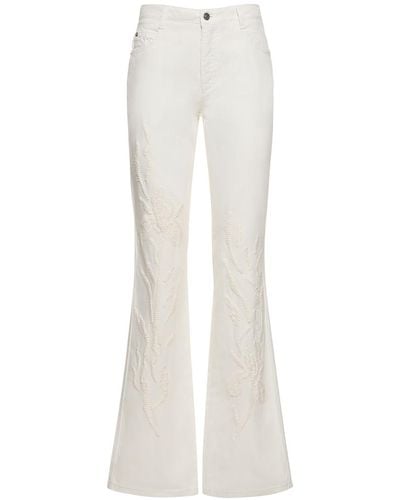 Ermanno Scervino Cotton Denim Embroidered Flared Jeans - White