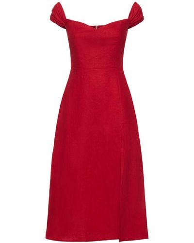 Reformation Bridgton Off-Shoulder Linen Midi Dress - Red