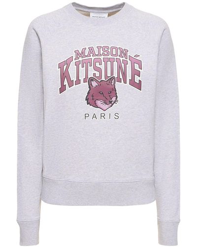 Maison Kitsuné Sweat-shirt en coton campus fox - Blanc