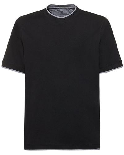 Brunello Cucinelli レイヤードコットンジャージーtシャツ - ブラック