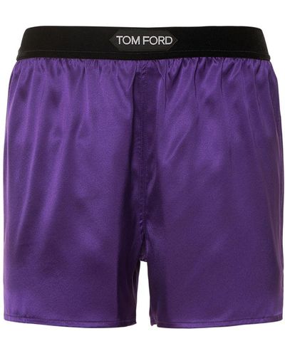 Tom Ford Shorts In Raso Di Seta Con Logo - Viola