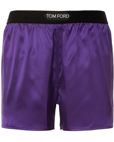 Tom Ford Logo Silk Satin Mini Shorts - Purple