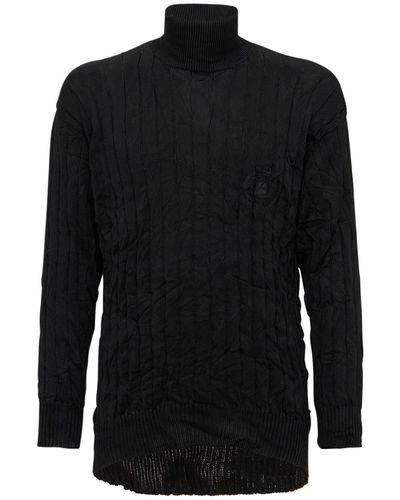 Balenciaga Oversize Silk Ribbed Turtleneck Sweater - Black