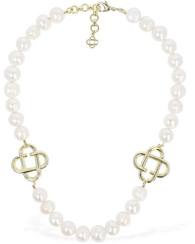 Casablanca Collana con perle e logo - Bianco