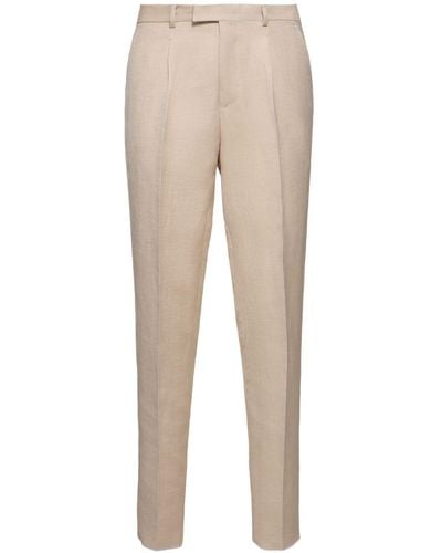 Zegna Linen & Wool Pleated Trousers - Natural