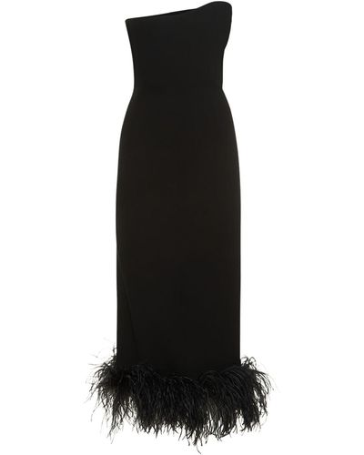 16Arlington Minelli Crepe & Feathers Long Dress - Black