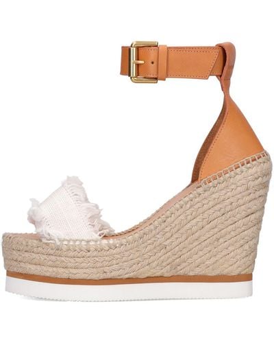 See By Chloé 120mm Glyn Canvas & Leather Wedges - Natural