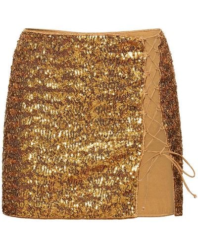 Oséree Paillettes Sequined Slit Mini Skirt - Natural