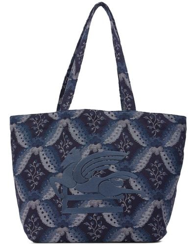 Etro Embroidered Cotton Tote Bag - Blue