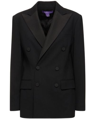 Ralph Lauren Collection Shelden Wool Crepe Double Breast Jacket - Black