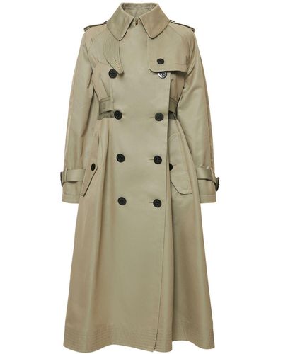 Sacai Ruched Co Blend Gabardine Trench Coat - Natural