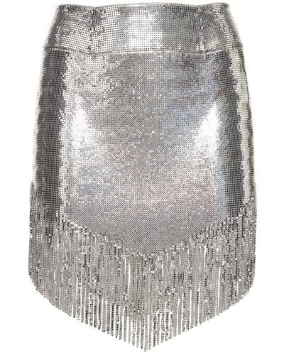 Rabanne Minigonna in mesh metallizzato con frange - Grigio
