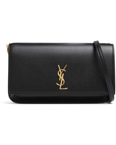 Saint Laurent Monogram Leather Phone Holder W/Strap - Grey