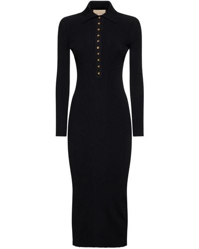 Gucci Gold-toned Button Knitted Midi Dress - Black