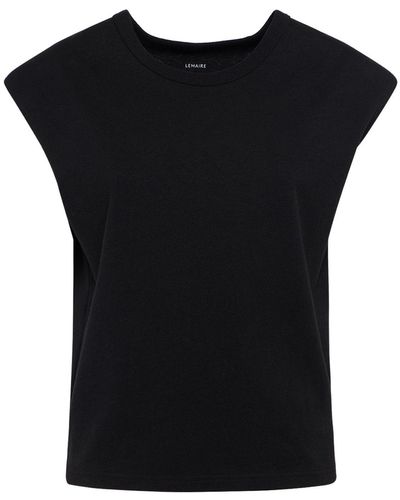 Lemaire T-shirt en lin mélangé à manches cape - Noir