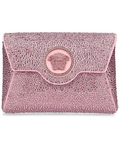 Versace Mini Crystal & Satin Envelope Clutch - Purple