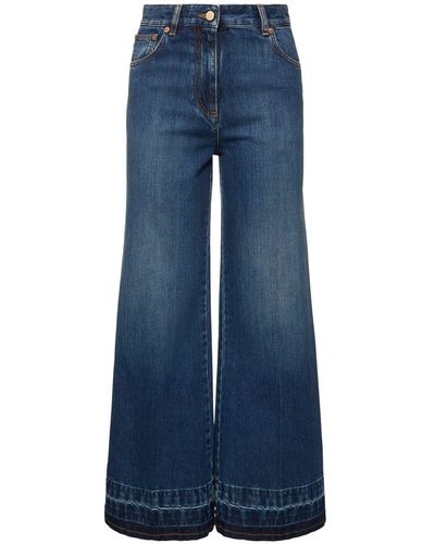 Valentino Denim High Rise Cropped Flared Jeans - Blue