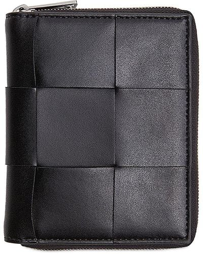 Bottega Veneta Intrecciato Leather Zip Around Wallet - Black