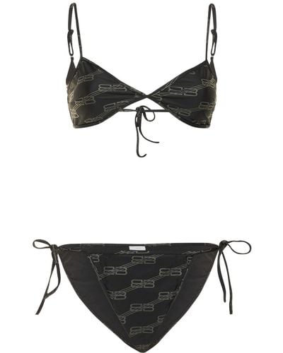 Balenciaga Bikini en tissu technique stretch imprimé logo - Noir