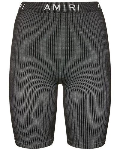 Amiri Logo Tech Rib Knit Cycling Shorts - Gray