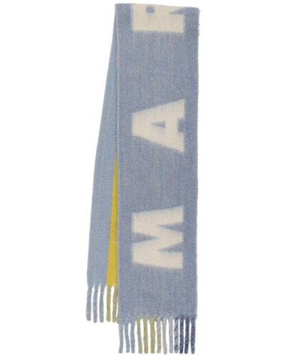 Marni Écharpe en laine mélangée à logo - Bleu