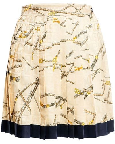 Versace Pleated Printed Silk Blend Mini Skirt - Natural