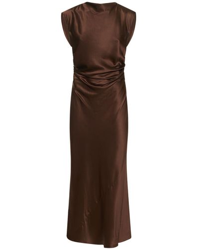 Reformation Veida Ruched Satin Silk Midi Dress - Brown
