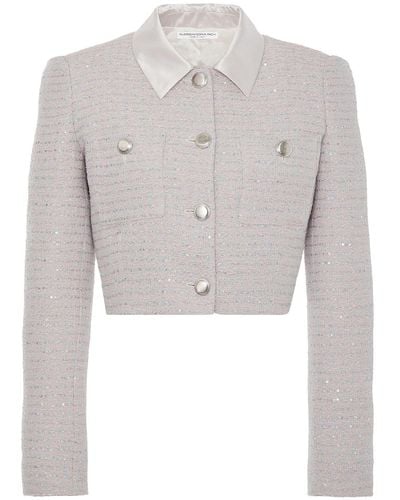 Alessandra Rich Sequined Tweed Cropped Jacket W/ Collar - Blue