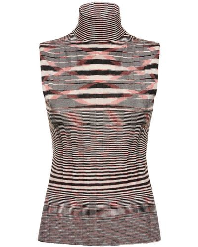 Missoni Rib Knit Cashmere & Silk Turtleneck Top - Red