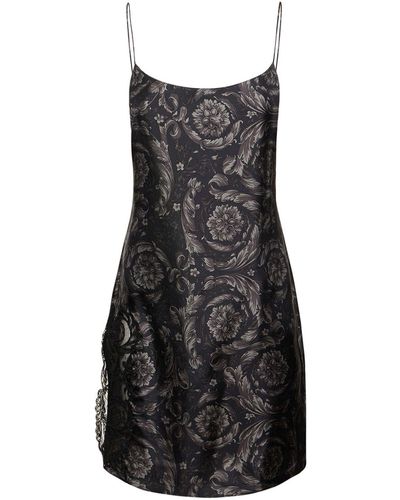 Versace Barocco シルクツイルスリップドレス - グレー