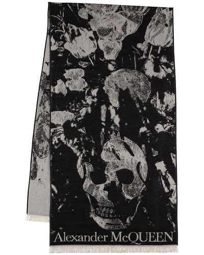 Alexander McQueen Écharpe en laine imprimée flower blooms - Noir