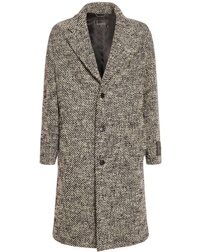 Versace Diagonal Wool Long Coat - Grey
