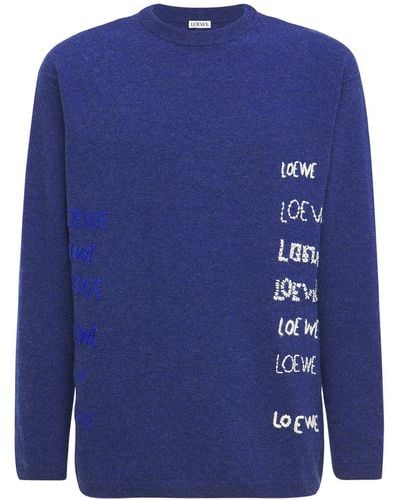 Loewe Sweater Aus Wollstrick Mit Stickerei - Blau