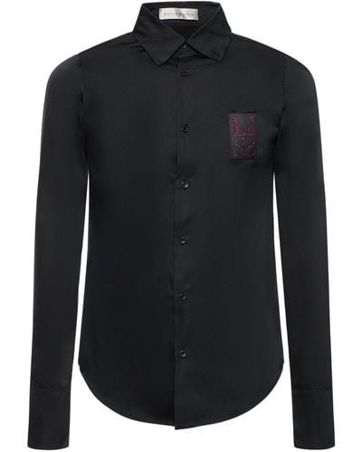 Ludovic de Saint Sernin Embellished Logo Taffeta Slim Fit Shirt - Black