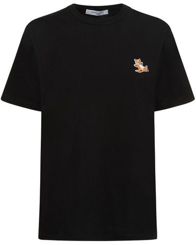Maison Kitsuné T-shirt Aus Baumwolle Mit Logopatch "chillax Fox" - Schwarz