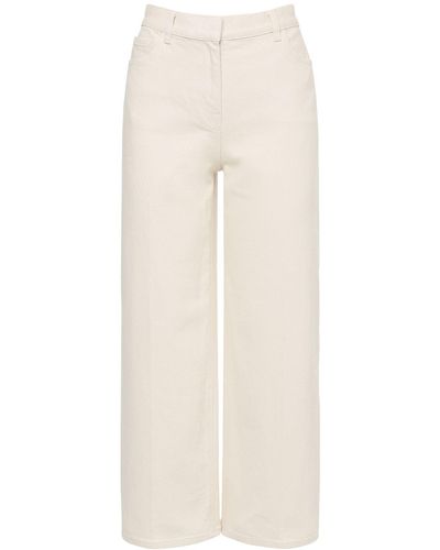 Theory Wide Cropped Cotton Blend Jeans - Natural