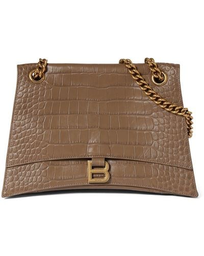 Balenciaga Medium Crush Embossed Leather Chain Bag - Brown