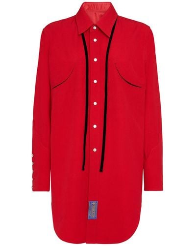 Maison Margiela Wool Gabardine Shirt W/ Laces - Red