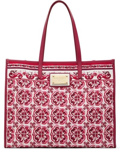 Dolce & Gabbana Bolso tote grande azulejos de lona - Rojo