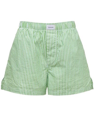Balenciaga Cotton Blend Poplin Pajama Shorts - Green