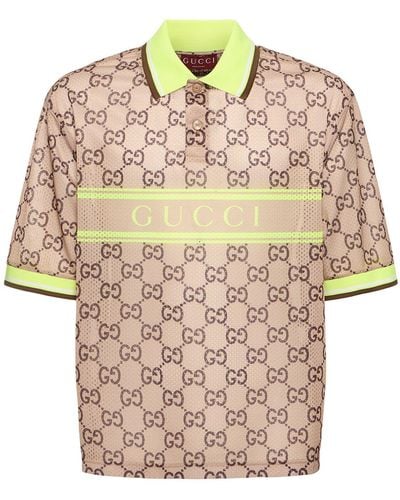 Gucci Logo Tech & Mesh Polo Shirt - Natural