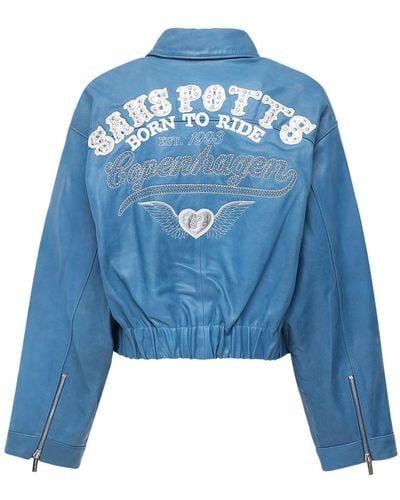 Saks Potts Diable Embellished Leather Jacket - Blue