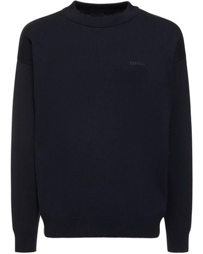 Ferrari Logo Cotton & Silk Knit Sweater - Blue