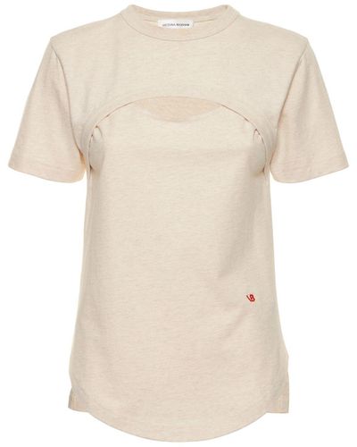 Victoria Beckham T-shirt In Cotone Con Cutout - Neutro