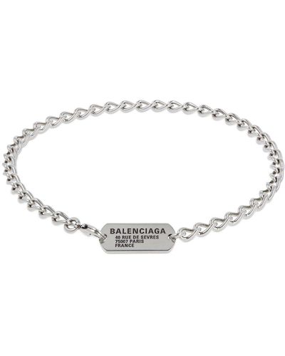 Balenciaga Logo Tag Brass Chain Choker Necklace - White