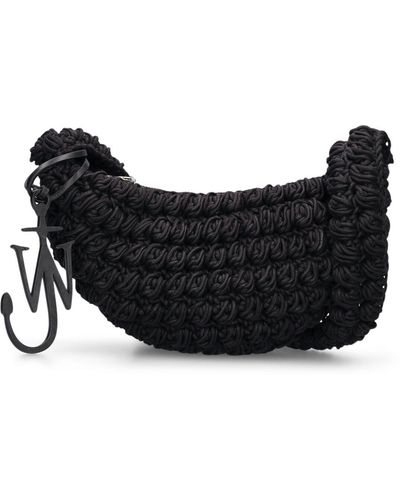 JW Anderson Popcorn Sling Crochet Shoulder Bag - Black